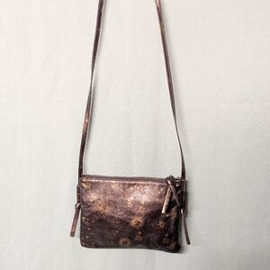 Johnny Was ⭐ Italian Metallic Brown Leather Gold Celestial Print Crossbody Bag